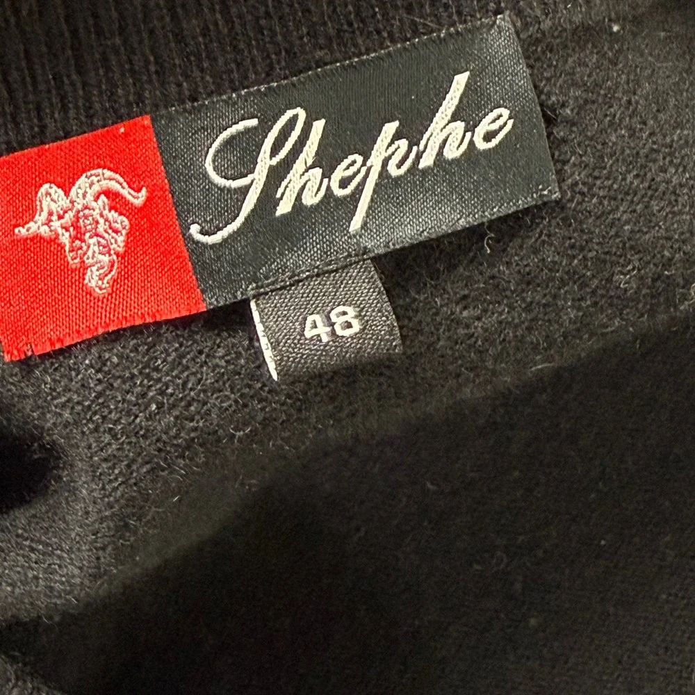 Shephe V-Neck Sweater Size 48 Black 100% Cashmere Knit Pullover Luxury Flaw Mens